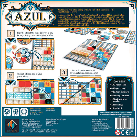 Azul board game tiles and components